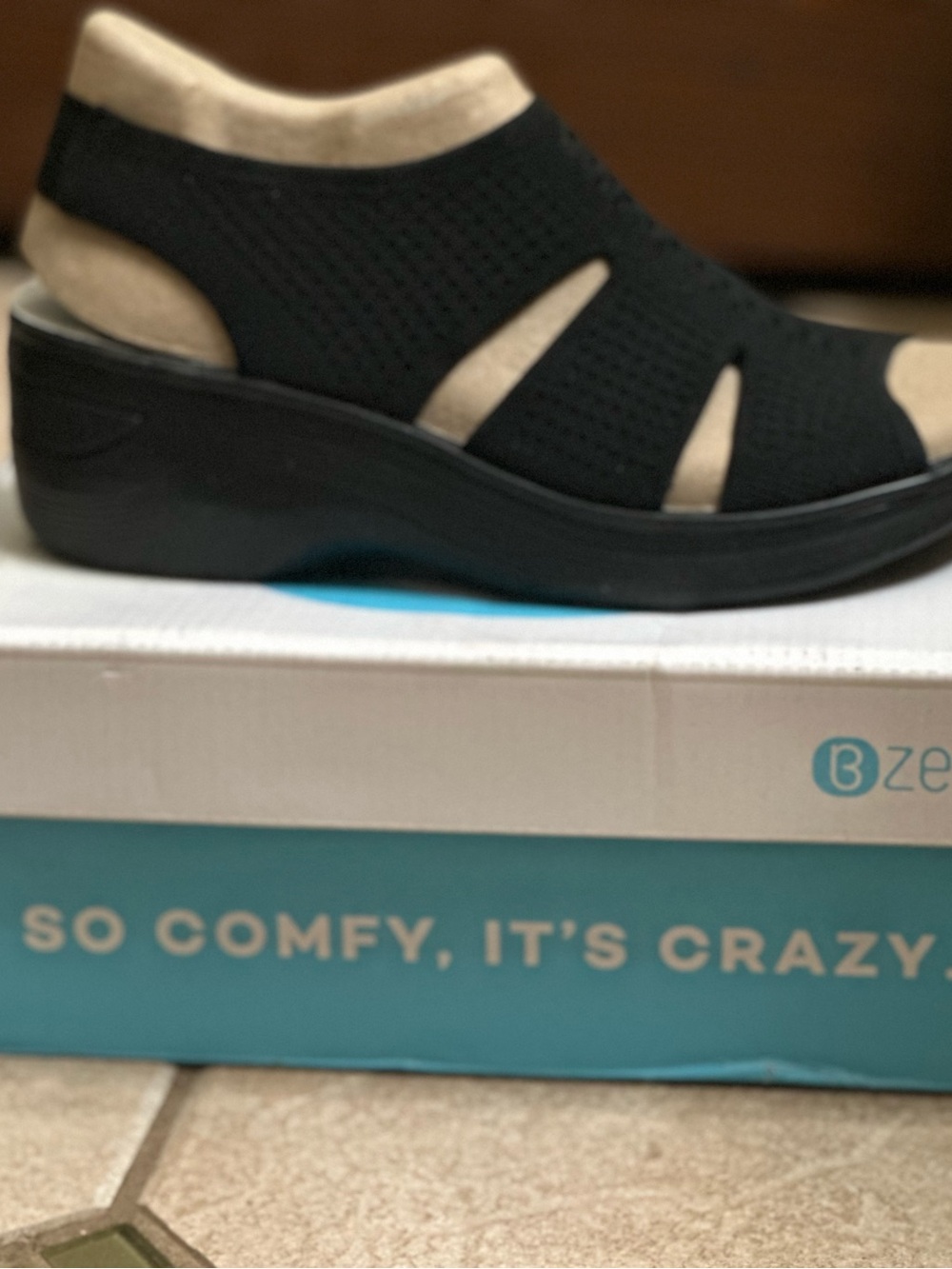 Bzees Black Knit Wedge Sandal